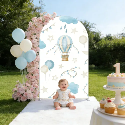 Miniatura 2 de FiVan Cubierta de fondo de arco de elastano, globo aerostático, cubierta de fondo azul para decoración de fiesta de cumpleaños de bebé, baby shower