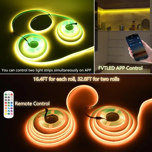 Miniatura 3 de Tira de Luz LED RGB COB 32.FT/10M (2 Rollos de 16.4FT/5M), Tira LED COB Ancho 10mm/5760 LEDs, Tira de Luz LED Cambiante de Color 24V con Control