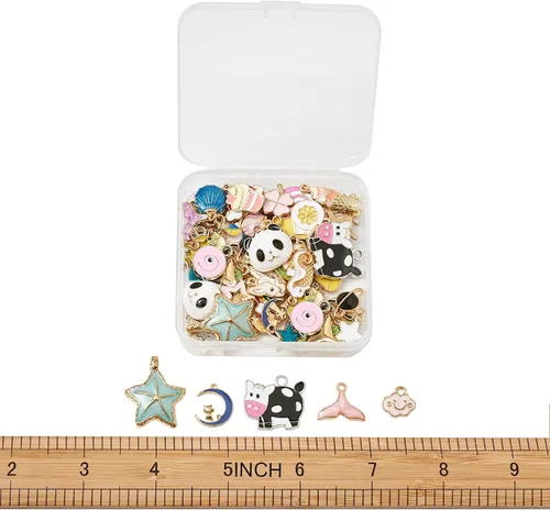 Miniatura 7 de Craftdady Encantos colgantes esmaltados con dijes de alimentos, animales, flores, encantos bonitos, dijes de frutas de metal colorido, ornamento