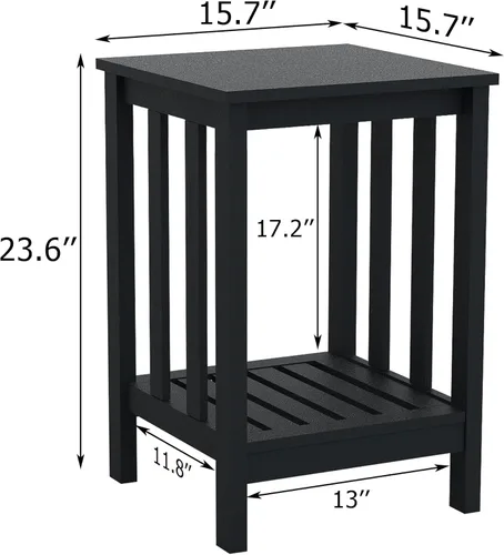 Miniatura 2 de TaoHFE Mesas auxiliares negras para sala de estar, soporte moderno, mesa auxiliar rústica y delgada con estante de almacenamiento abierto, mesita