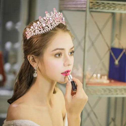 Miniatura 3 de TOBATOBA Tiara de boda de cristal para mujer, tiara rosa, tiara de princesa, corona rosa, corona de reina real, tiara de metal, corona