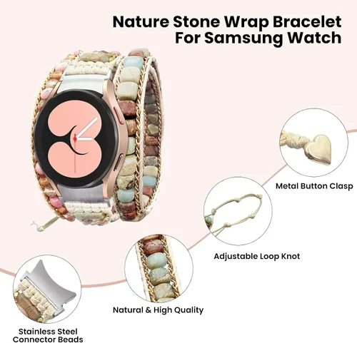 Miniatura 2 de Correa de reloj boho hecha a mano para Samsung Galaxy con piedras naturales y cuentas pulsera de cuentas