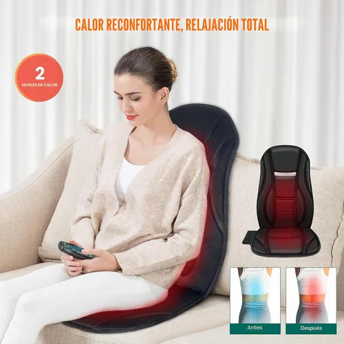 Miniatura 4 de Snailax Masajeador de espalda de vibración con calor, masajeador de asiento con 8 motores vibratorios y 5 modos, cojín masajeador de silla, Negro