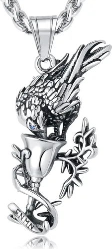 Miniatura 11 de YAMI Collar de alas angulares para hombre, ángel de la guarda, dragón, cuervo, pulpo, collar de anime, collar de acero inoxidable 316