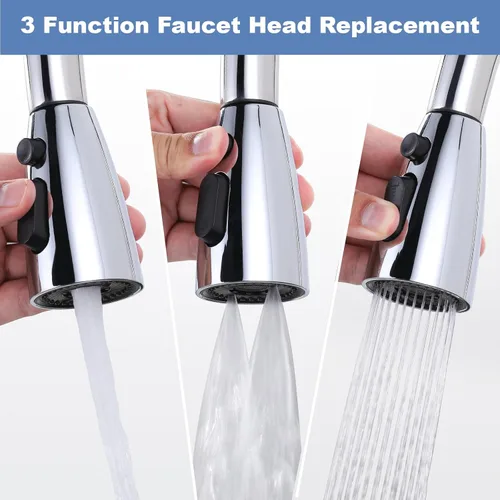 Miniatura 2 de WOWOW Cabezal de llave de cocina de repuesto cromado, boquilla de pulverización extraíble de 3 funciones con 9 adaptadores para llave de fregadero