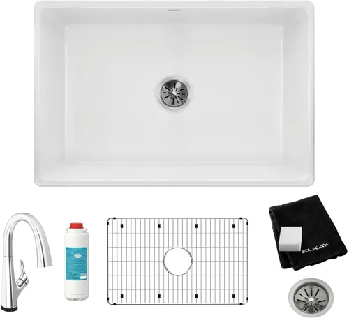 Miniatura 19 de Elkay SWU1517WH - Fregadero de barra de montaje inferior de arcilla refractaria de 16-7/16" x 18-15/16" x 9-1/16", color blanco