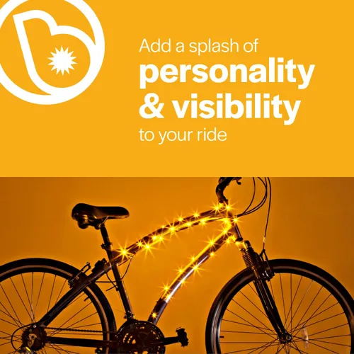 Miniatura 3 de Brightz CosmicBrightz - Cuerda de luz LED para marco de bicicleta, cuerda de 6.5 pies, funciona con pilas con interruptor de encendido/apagado, Oro