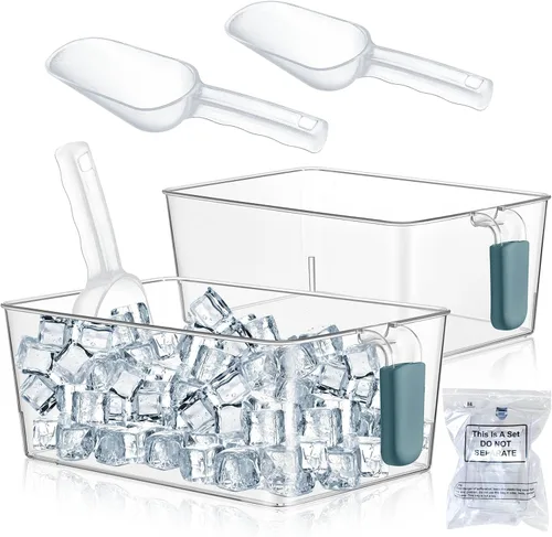 Miniatura 16 de Havawish Juego de 2 Cubos de Hielo y Juego de Cucharones Flexibles de Plástico para Congelador con Asa Retráctil, Cubo de Almacenamiento Gris