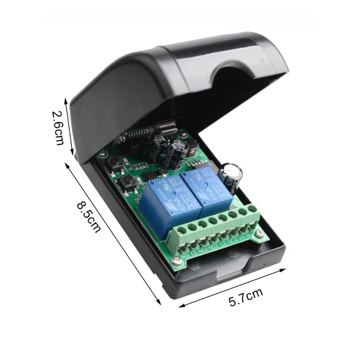 Miniatura 5 de Interruptor de control remoto universal inalámbrico DC 12V 24V 36V 48V 2CH 10A, módulo receptor de relé con transmisor remoto RF de 2 canales