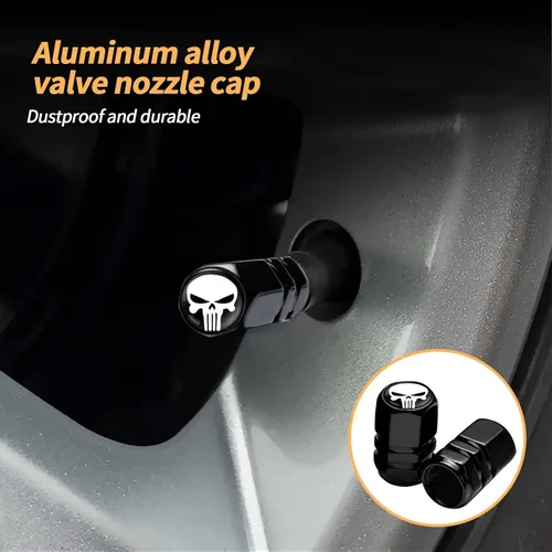 Miniatura 3 de Ajxn Pack-4 tapas de vástago de válvula de neumático con diseño de calavera, cubiertas herméticas a prueba de polvo para rueda de coche, tapas