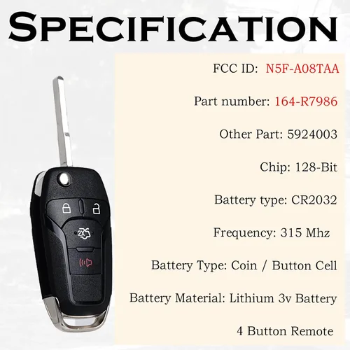 Miniatura 3 de SUPALAND Llavero de repuesto con llave plegable compatible con Ford Fusion 2013 2014 2015 2016 entrada sin llave control remoto N5F-A08TAA 164-R7986