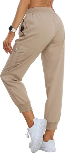 Miniatura 3 de MoFiz Pantalones cargo para mujer, ligeros, con cintura elástica, pantalones deportivos de senderismo, pantalones casuales de viaje con bolsillo