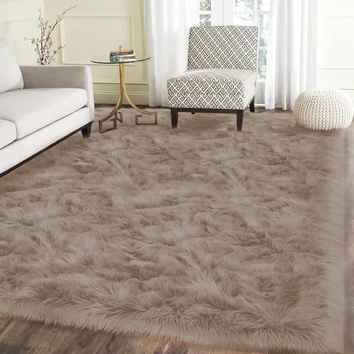 Miniatura 88 de Latepis - Tapete rectangular de piel sintética tipo lana de oveja suave, esponjosa y lavable para sala de estar, dormitorio, sala de juegos o Blanco