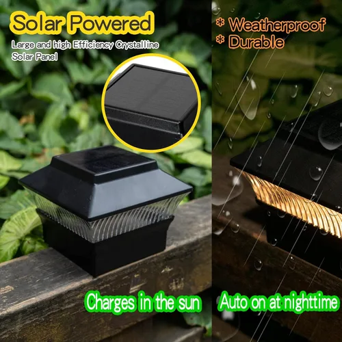 Miniatura 5 de Luces solares para tapa de poste (paquete de 2) – LED blanco cálido de 25 lúmenes, se adapta a 3.5 x 3.5 pulgadas y 4 x 4 pulgadas de madera/vinilo