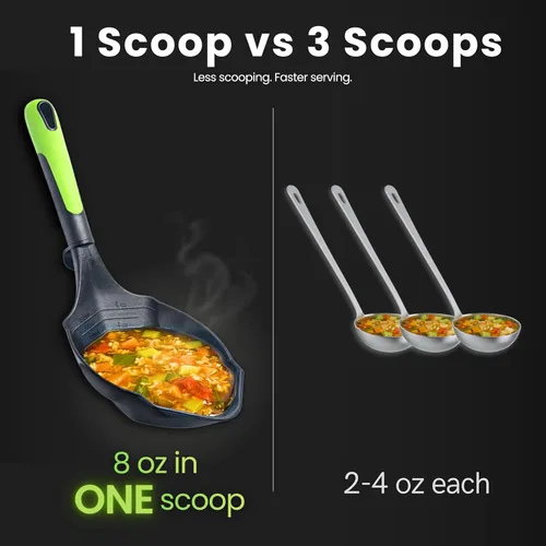 Miniatura 3 de Cucharón de sopa -500F resistente al calor y sin bisfenol A. Cuchara de cucharón antiarañazos de 8 onzas. Cucharas antiadherentes para salsa pasta.
