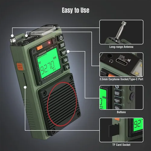 Miniatura 8 de Raddy Radio de onda corta con control de aplicación RF75A, radio portátil de onda corta AM/FM/VHF/SW/WB, radio de bolsillo recargable con antena