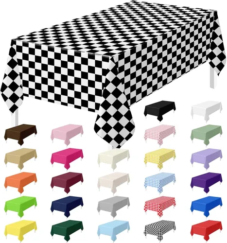 Miniatura 24 de HEIPINIUYE - Juego de 2 manteles desechables color beige, 54 x 108 pulgadas, de plástico, manteles impermeables rectangulares desechables