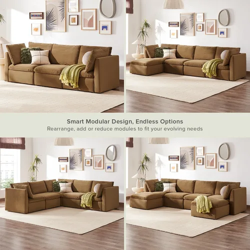 Miniatura 4 de mopio Sofá Seccional Modular de Gran Tamaño con Fundas Completamente Extraíbles y Almacenamiento, Convertible en Forma de U, en Forma de L