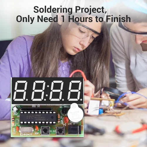 Miniatura 3 de MiOYOOW Kits de reloj digital de 4 dígitos con PCB, kit de proyecto de soldadura de reloj de alarma DIY para aprender soldadura electrónica