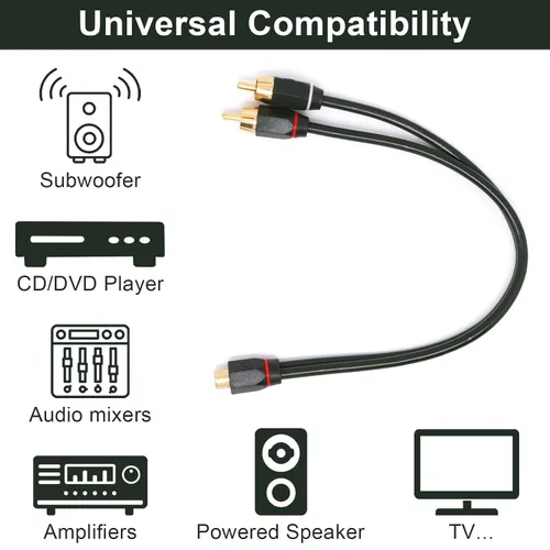 Miniatura 6 de Divisor RCA de 12 pulgadas, 1 hembra a 2 machos, paquete de 2 unidades, cable RCA Y RCAs de video para automóvil, divisor de cable de audio RCA