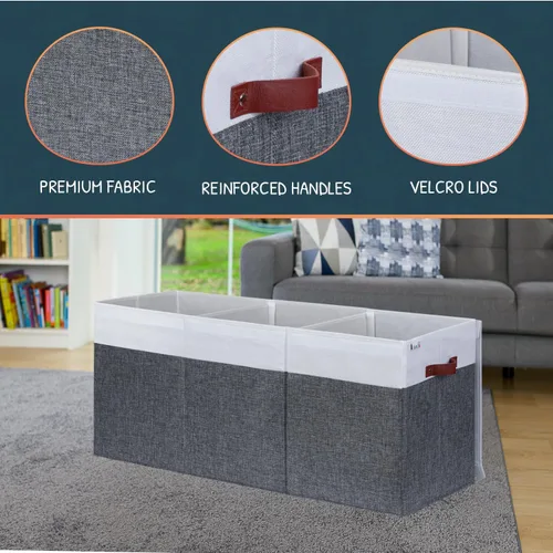 Miniatura 3 de SoftOwl Organizador de almacenamiento de juguetes extra grande con tapa, diseño de caja de almacenamiento de juguetes resistente y plegable, Gris