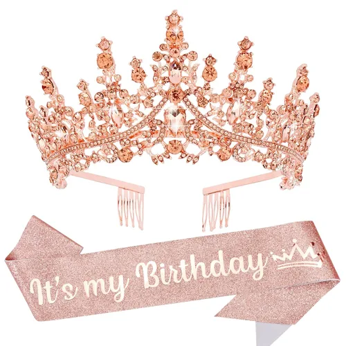 Miniatura 14 de VELSCRUN Tiara de cumpleaños de cristal azul para mujeres y niñas, banda "It's My Birthday", corona de princesa reina con peines, decoraciones