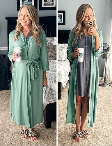 Miniatura 3 de MAXMODA Bata de baño para mujer, suave kimono de punto para spa, bata de baño larga, ligera, con cinturón adjunto