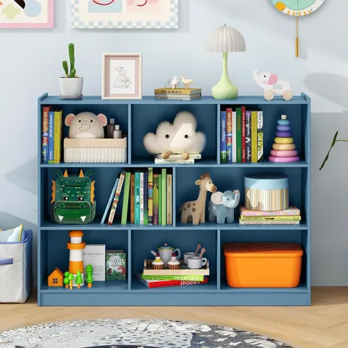 Miniatura 10 de KOTEK Organizador de almacenamiento de juguetes, estantería infantil de 8 cubos, estantería de madera de 4 niveles, estante abierto para guardería