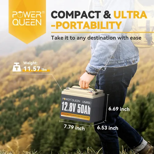 Miniatura 5 de Power Queen Batería LiFePO4 de 12.8 V 50 Ah con cargador de batería LiFePO4 de 14.6 V 10 A, BMS integrado de 50 A, batería de ciclo profundo