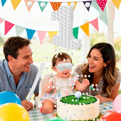 Miniatura 6 de Decoraciones de cumpleaños de golf, piñata número 3 con palo vendados y confeti, piñata temática deportiva, suministros para fiesta de tercer