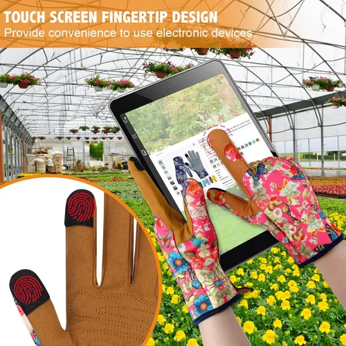 Miniatura 5 de Guantes de jardinería de cuero para mujer, guantes de jardín a prueba de espinas, guantes de trabajo para pantalla táctil, regalos ColorH