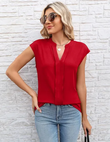 Miniatura 3 de Micoson Camiseta sin mangas con cuello en V para mujer, manga casquillo, para verano, para negocios, elegante, informal, S-XXL