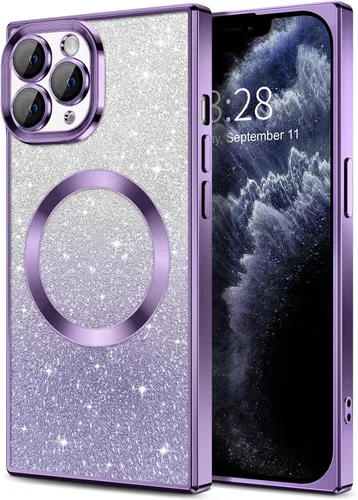 Miniatura 46 de Hython Funda para iPhone 13 Pro transparente con purpurina magnética [compatible con MagSafe] Protector completo de lente de cámara delgado