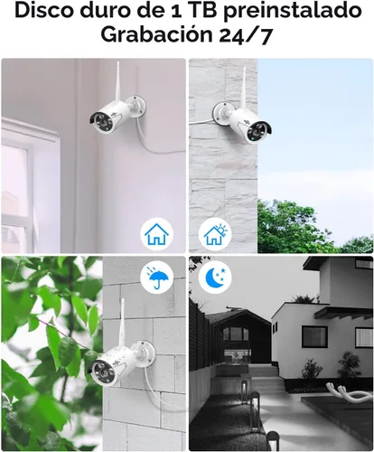 Miniatura 4 de Hiseeu [Grabación 24/7] Sistema de cámara de seguridad para el hogar, sin suscripción, NVR 4K con cámaras Bullet para exteriores con alimentación