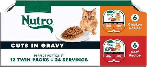 Miniatura 14 de Nutro Perfect Portions - Paquete múltiple de cortes de comida húmeda para gatos en salsa, recetas de carne de res húmeda, atún y pollo, bandejas