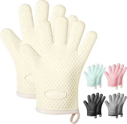 MAD SHARK Guantes de Horno de Silicona Resistentes al Calor 450 Grados, Impermeables y Antideslizantes con Dedos, Guantes de Horno de Silicona