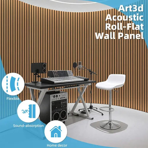 Miniatura 5 de Panel de pared de listones acústicos de madera Art3d con diseño roll-flat - Paneles absorbentes de sonido de 95.3 x 23.8 pulgadas para columnas