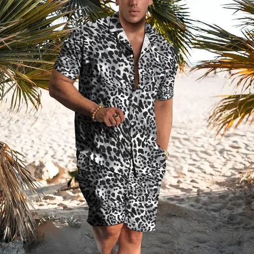 Miniatura 2 de Conjunto de camisas cortas de traje de playa YAOGRO para hombre 2 piezas a juego con estampado floral hawaiano