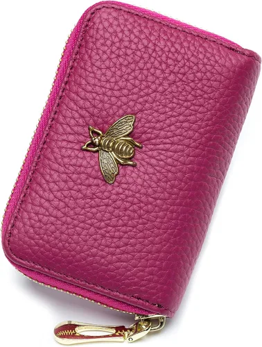 Miniatura 13 de imeetu Soporte para tarjetas de crédito RFID, cartera pequeña de cuero con cremallera para mujer