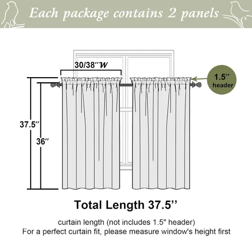 Miniatura 2 de OVZME Cortinas traslúcidas blancas texturizadas para cocina de 36 pulgadas de largo, juego de 2 paneles de cortinas elegantes de estilo rústico