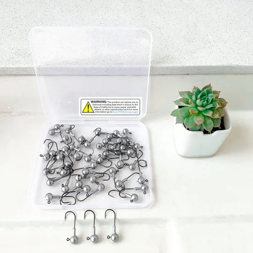 Miniatura 7 de Juego de 50 cabezas de jig de pesca redondas, anzuelos de pesca para señuelos de natación en agua salada y dulce, 1/8oz 1/6oz 1/4oz Cabeza