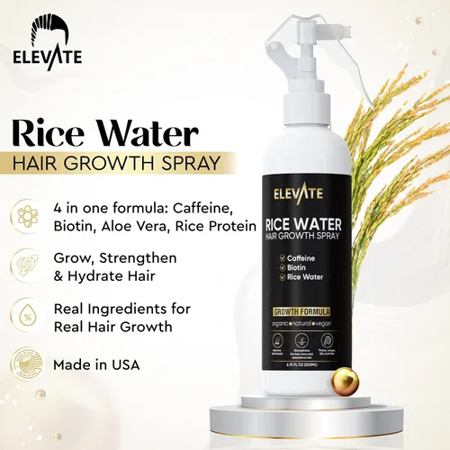 Miniatura 6 de Elevate Spray para el crecimiento del cabello con agua de arroz, infundido con biotina, cafeína y aloe vera para un cabello más grueso, más largo
