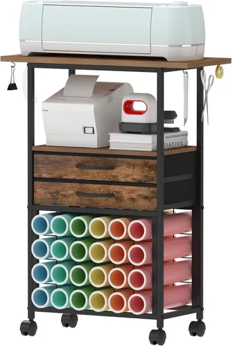 Miniatura 8 de VENNQD Organizador y soporte de almacenamiento compatible con máquinas Cricut, carrito de almacenamiento rodante/estante con 24 soportes de rollo