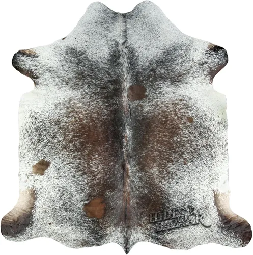 Miniatura 8 de HIDES BAZAAR Alfombra de piel de vaca negra con sal y pimienta, alfombra blanca y negra de primera calidad para sala de estar y más, alfombra única