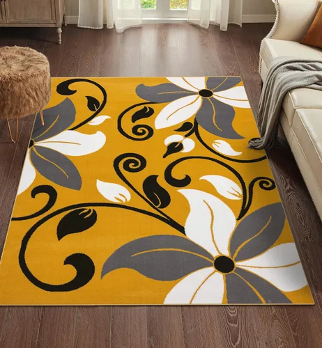 Miniatura 4 de LUXE WEAVERS 9242 Victoria - Alfombra moderna floral amarilla de 5 x 7 Amarillo