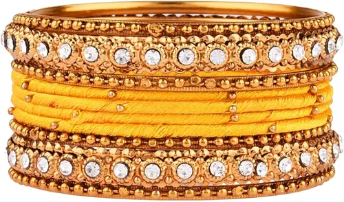 Miniatura 7 de Efulgenz Fashion Jewelry Indian Bollywood Gold Plated Crystal Beaded Silk Thread Bracelet Bangle Set (20 pc)