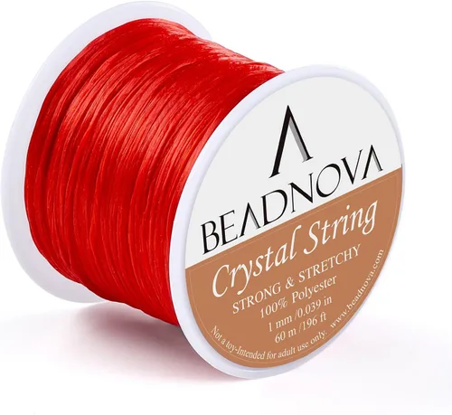 Hilo de poliéster elástico de 0.039 pulg Beadnova cordón para joyería para hacer pulseras de perlas, rollo de 196 pies., PARTS-0018-0701 Color: rojo