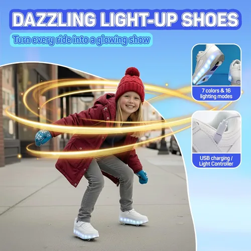 Miniatura 4 de Zapatos para niños con ruedas - 4 en 1 Zapatos con ruedas iluminados con luces LED recargables por USB para regalos de Navidad y escuela
