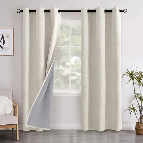 Miniatura 122 de YoungsTex - Cortinas opacas de lino para dormitorio, oscurecimiento de la habitación, cortinas con textura de lino, paneles con aislamiento térmico