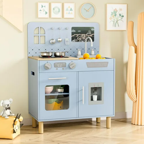 MAMIZO Juego de cocina para niños, juego de simulación con pizarra y luces y sonidos realistas, cocina de madera interactiva definitiva con sonidos